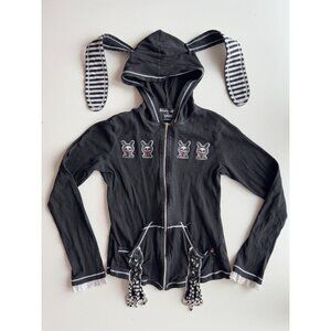 Vintage 00's TRIPP NYC x SKELANIMALS Black Bunny Ear Zip Up Hoodie, Size XL